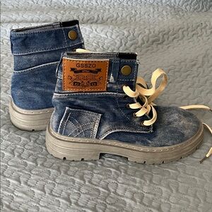 Men's Denim High-Top Sneakers in Blue with Cream Laces